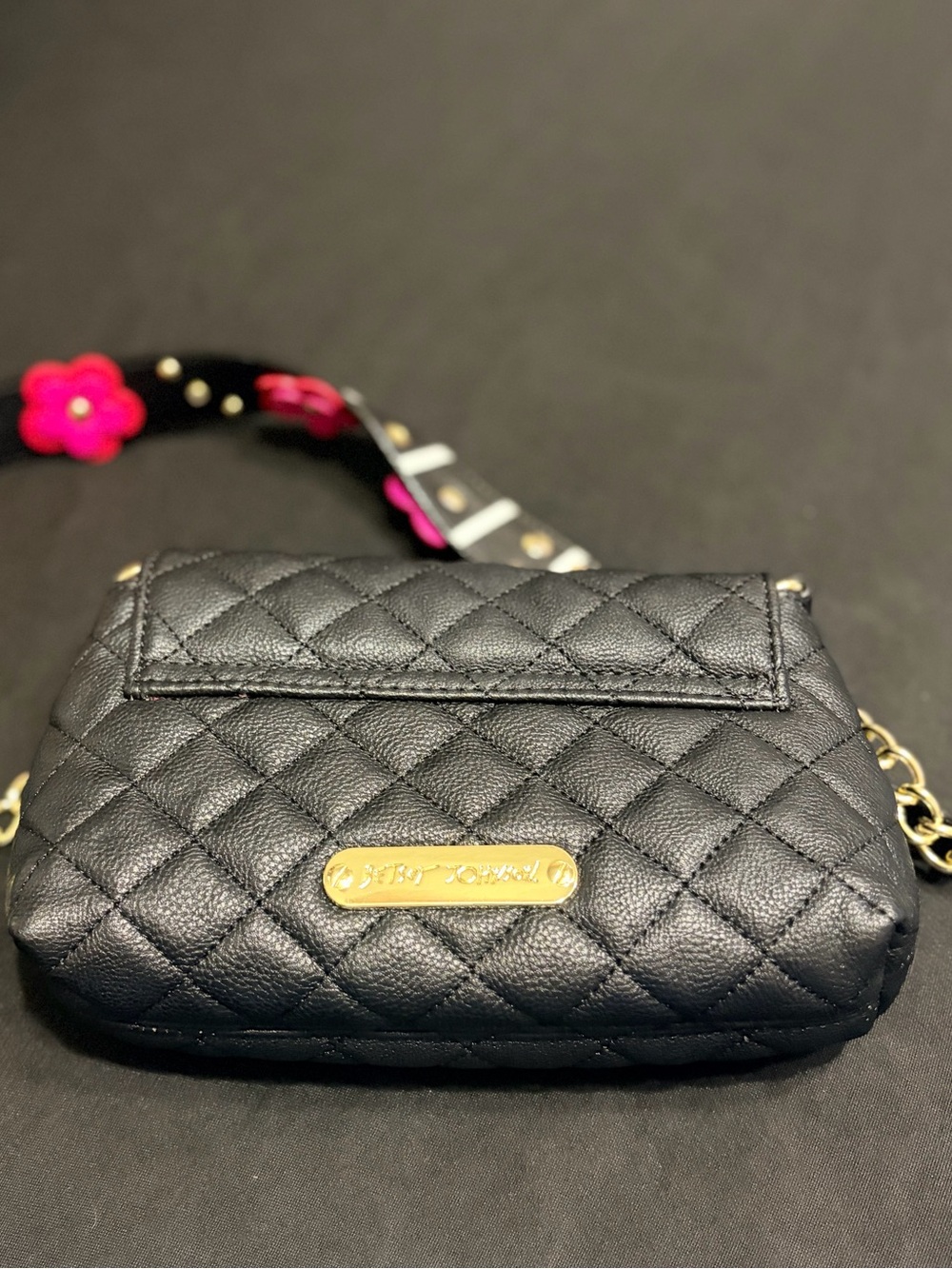 Betsey Johnson Black Quilted Bow Crossbody Bag with Pink Accent So Cute New - Picture 11 of 14